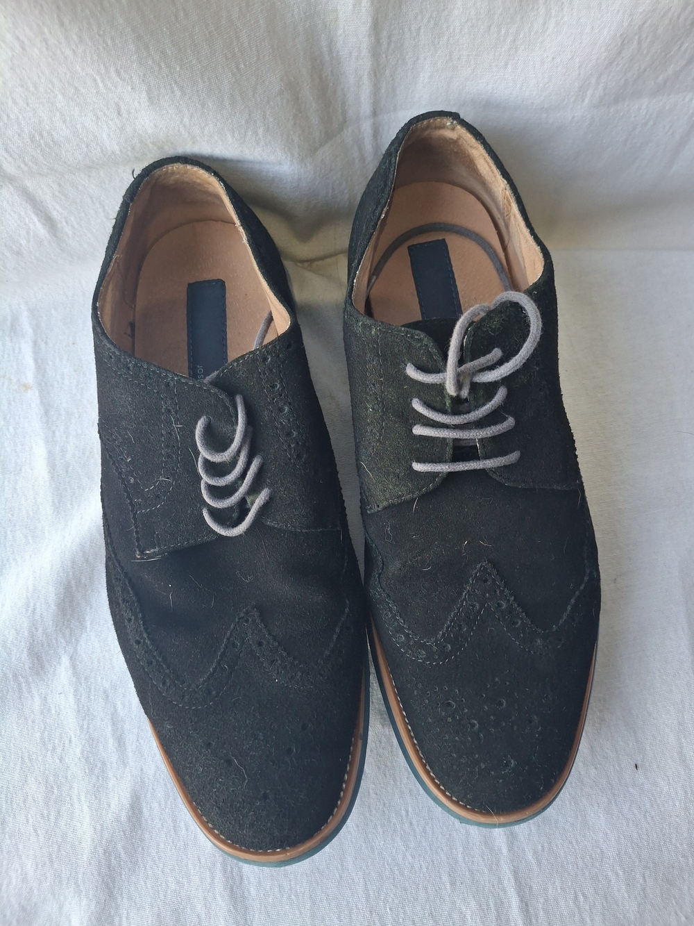 Joseph Abboud Black Suede Wingtip Derbys with Tan Sole Edge
